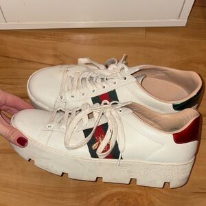 Gucci Web Accent Leather Platform sneakers - comes with box & bag